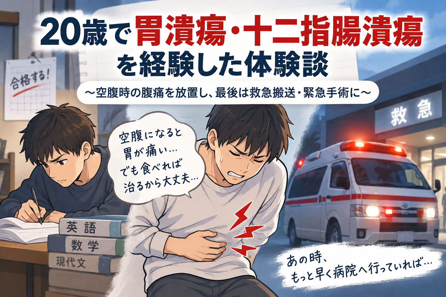20歳で胃潰瘍・十二指腸潰瘍を経験し救急搬送された体験談