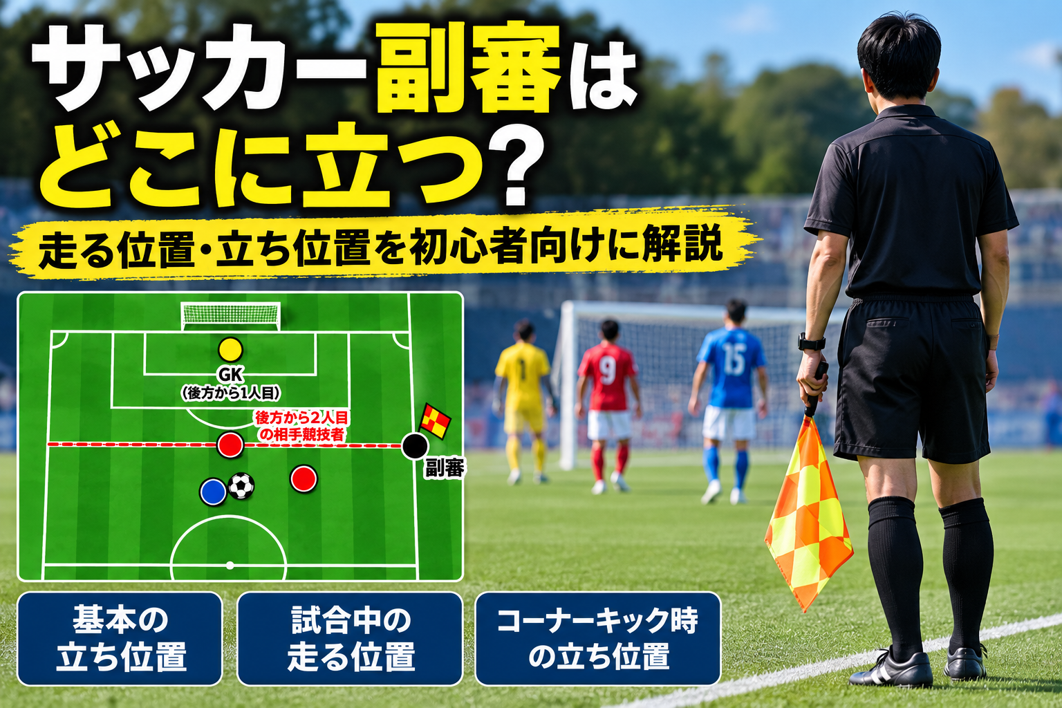 サッカー副審の走る位置と立ち位置を初心者向けに解説